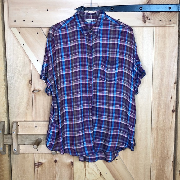 Lucky Brand Tops - lucky brand | purple plaid short sleeve button up